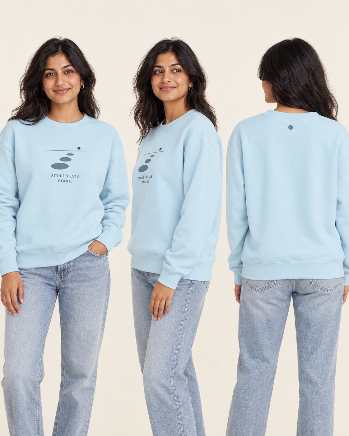 Small Steps Sweatshirt shown from the side on a model